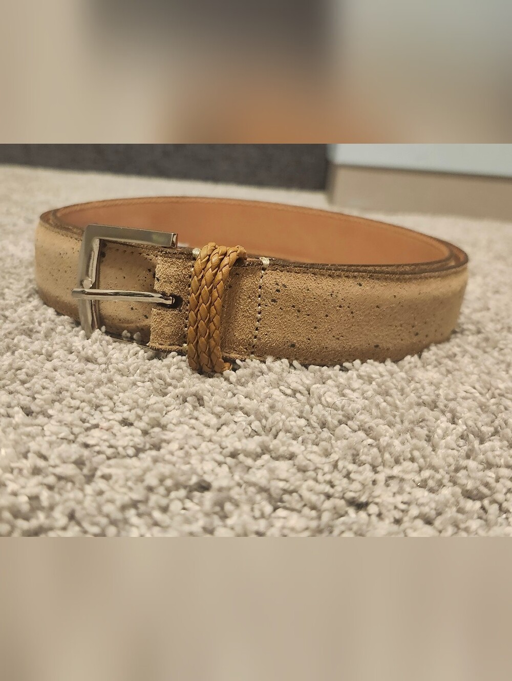 NWOT Martin Dingman $125 Handmade In USA Suede Leather Belt Size 42/105cm Beige